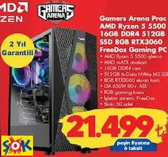 GAMERS ARENA PROC AMD RYZEN 5 5500 16GB DDR4 512GB SSD 8GB RTX3060 FREEDOS GAMİNG PC OYUN BİLGİSAYARI